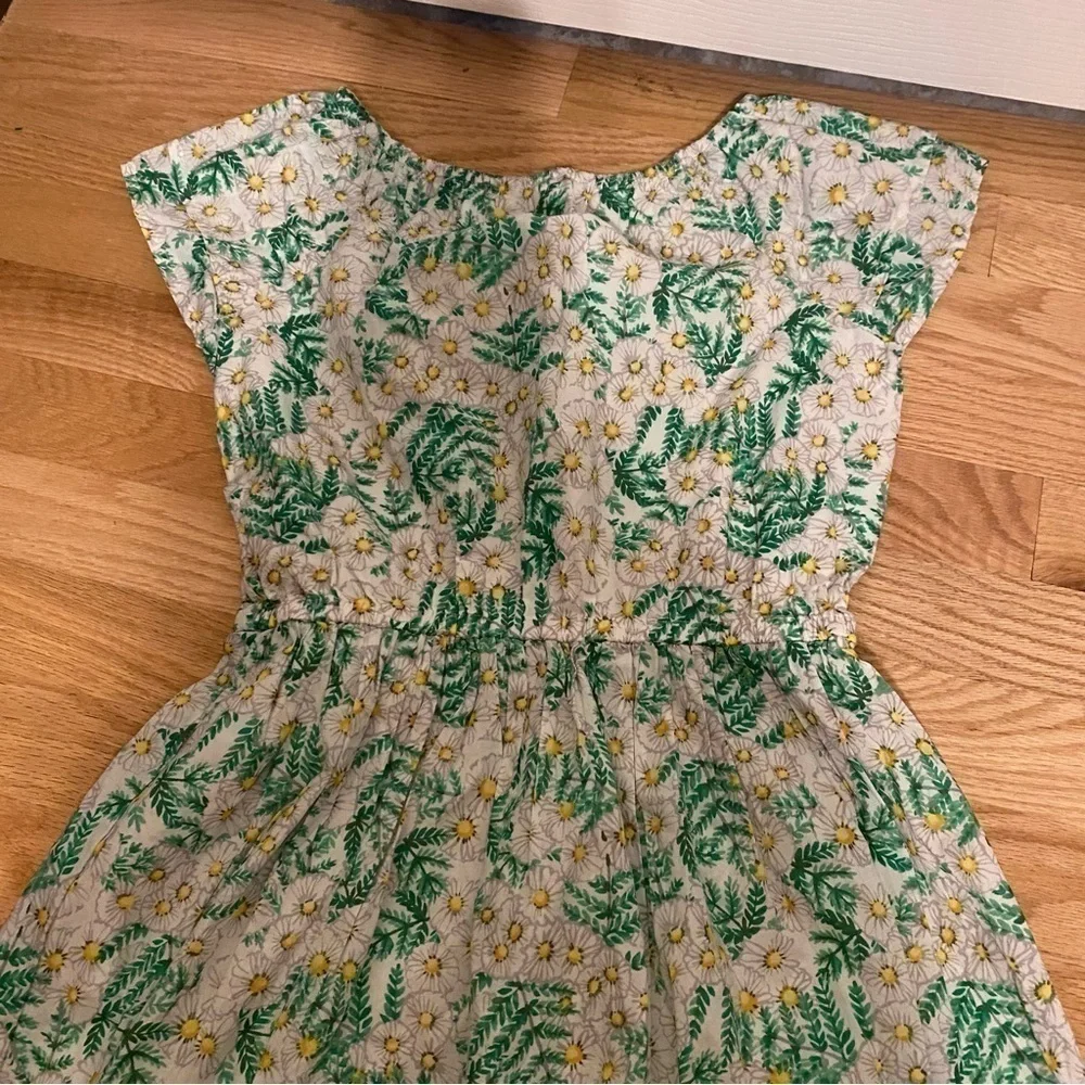 Gymboree Daisy Print Dress Sz Large 10-12 Green White Yellow Kids Girls